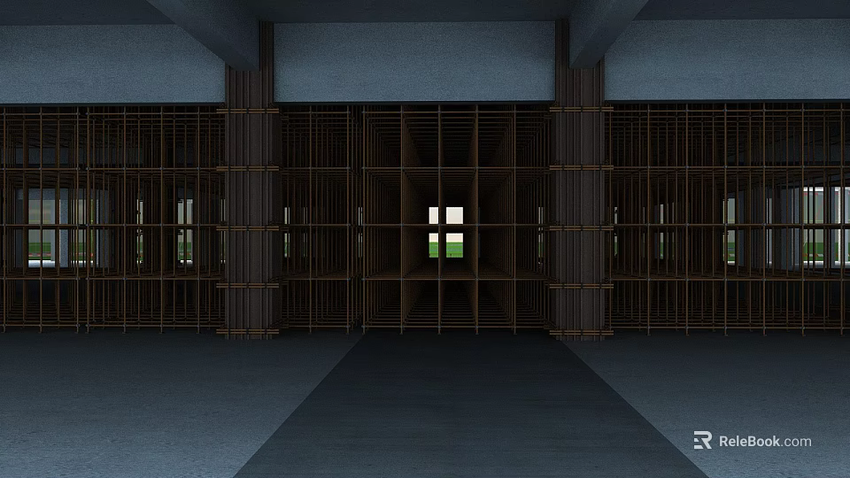 Construction Site Interior Featuring Metal Frames Support Structures And Windows With Green View 3d model 
