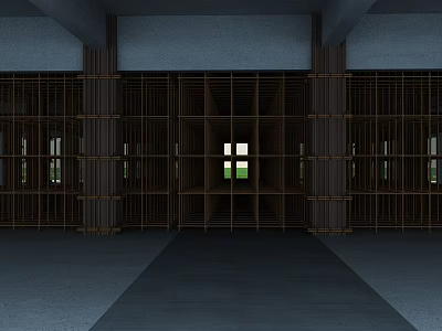 Construction Site Interior Featuring Metal Frames Support Structures And Windows With Green View 3d model