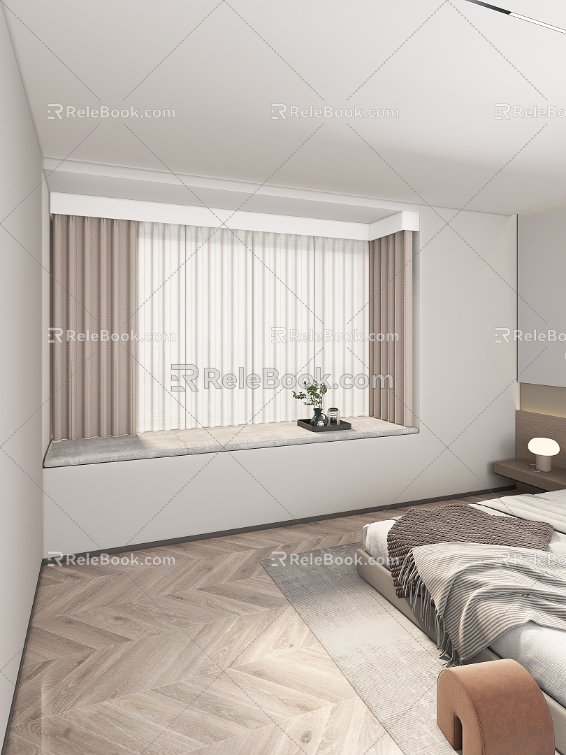 Modern Bedroom Window Curtain 3d model