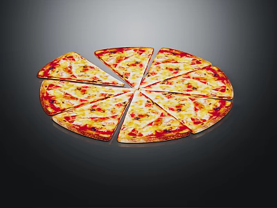 Delicious Sliced Pizza With Melted Cheese And Tomato Sauce On Dark Background 3d model