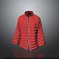 Stylish Red Puffer Jacket With Vertical Stripes And Stand Collar Design