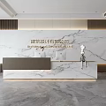 Modern Front Desk Reception Area For Architectural Design Firm With Marble Wall And Sculpture