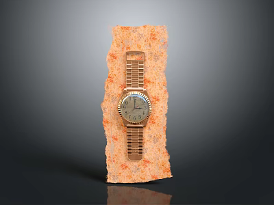 Gold Watch With Circular Dial Placed On Orange Textured Decorative Surface 3d model