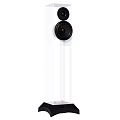 White Tower Home Audio Speaker With Black Speakers And Black Base Design