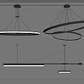 Modern Pendant Lights with Circular Ring and Linear Shapes Metallic Frame Illuminated Design 3d model