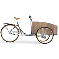Practical Cargo Bike With Wooden Cargo Box Black Frame And Three Wheels 3d model