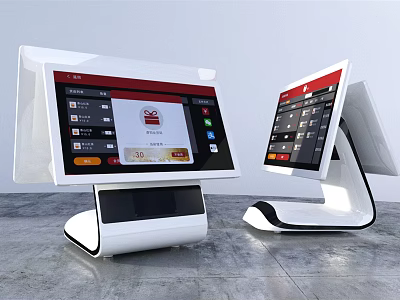 Two Modern White Commercial Equipment With Sleek Design And Display Screens For Cashier Use 3d model