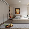 Modern Bedroom Interior Design With Large Bed Built in Wardrobes Painting Rug And Chair