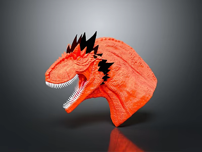 Orange Dinosaur Head Model With Black Spiky Protrusions Open Mouth Exposed Sharp Teeth 3d model