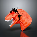 Orange Dinosaur Head Model With Black Spiky Protrusions Open Mouth Exposed Sharp Teeth 3d model