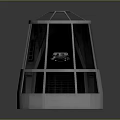 Modern Transparent Observation Cabin With Metallic Frame And Red Base Glass Structure