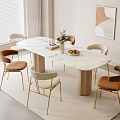 Modern Dining Set With Oval Marble Table Wooden Leg And Metal Leg Brown Beige Chairs