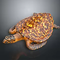 Detailed Reptile Sea Turtle With Orange Brown Patterned Shell On Dark Surface 3d model