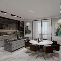 Modern Living And Dining Room Interior With Floor To Ceiling Windows Bookshelves Sofa And TV