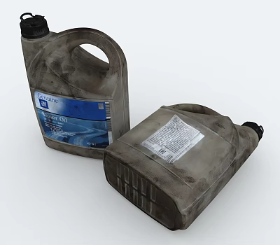 Two Gray Car Oil Plastic Containers With Labels Standing And Lying 3d model