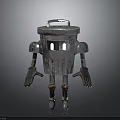 Silver Metal Robot Character With Bucket Shaped Body Eye Windows Arms And Legs
