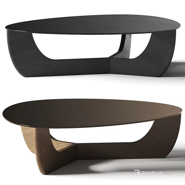Modern Oval Dining Table With Unique Wooden Curved Base Design 3d model 
