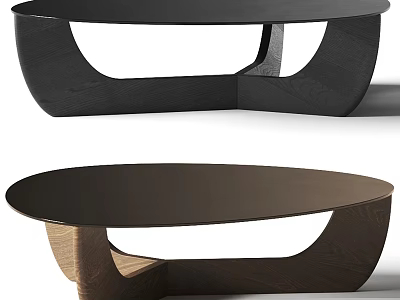 Modern Oval Dining Table With Unique Wooden Curved Base Design 3d model