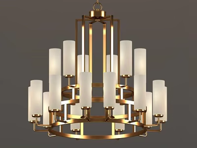Modern Gold Frame Chandelier with White Cylindrical Lampshades and Multi Tiered Design 3d model