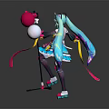 Anime Game Character With Teal Twin Tails Colorful Outfit Megaphone And Balloons