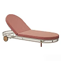 Modern Outdoor Wicker Chaise Lounge With Soft Pink Cushion And Movable Wooden Wheels For Relaxation