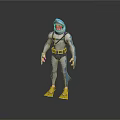 Shark Themed Diving Character Design With Yellow Fins And Blue White Suit