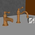 Golden Faucets With Elegant Vintage Design On Dark And Yellow Background With Transparent Crystal