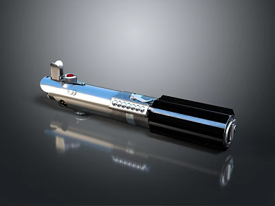 Sleek Metallic Sci Fi Lightsaber Weapon With Silver Black Design And Reflection Details 3d model