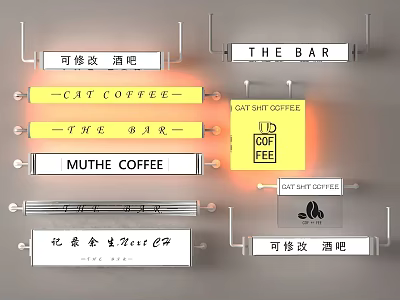 Custom Coffee And Bar Signs With Various Names And Design Elements 3d model