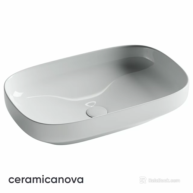 White Oval Modern Minimalist Washbasin With Smooth Surface And Central Drain Hole 3d model 