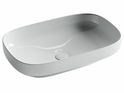 White Oval Modern Minimalist Washbasin With Smooth Surface And Central Drain Hole 3d model
