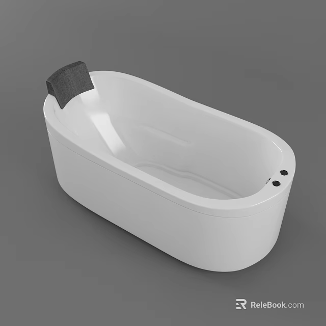 White Freestanding Oval Shaped Bathtub With Gray Cushion And Side Buttons 3d model 