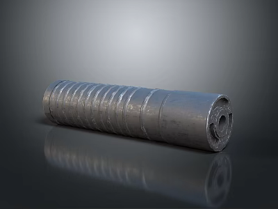 Gray Cylindrical Threaded Metal Mechanical Part With Reflective Surface On Dark Background 3d model