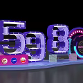 Neon 598 Numbers With BAR ROCKS Sign Guitar And Colorful Blocks On Display Platform