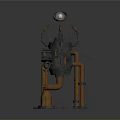 Steampunk Style Equipment With Black Main Body Copper Pipes Top Blue Gemstone And Square Base