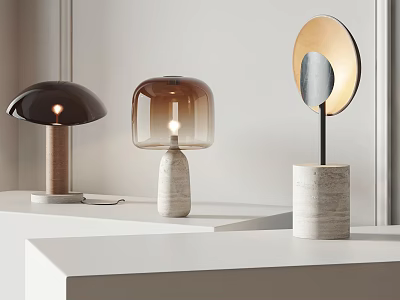 Elegant Modern Table Lamps With Marble Bases And Stylish Translucent Shades 3d model