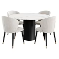 Elegant Modern Dining Table Set With Marble Tabletop And Beige Upholstered Chairs 3d model