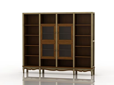 Traditional Dark Brown Wooden Bookcase With Glass Doors And Decorative Legs Design 3d model