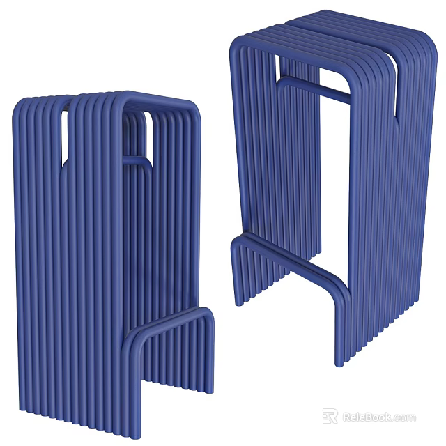 Blue Modern Bar Stools with Vertical Slat Design for Kitchen Counter 3d model 