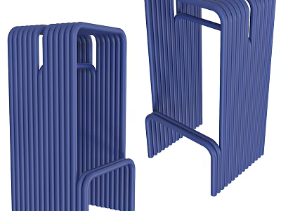 Blue Modern Bar Stools with Vertical Slat Design for Kitchen Counter 3d model
