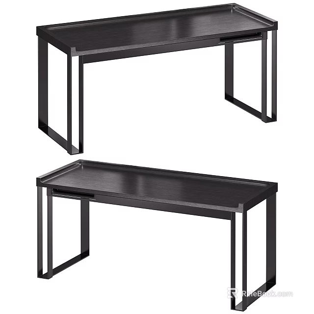 Modern Minimalist Desk With Sleek Wooden Tabletop And Metal Frame 3d model 