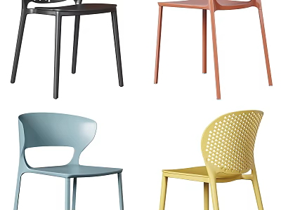 Modern Colorful Plastic Single Chairs With Hollow Backrest For Home Dining And Leisure Use 3d model