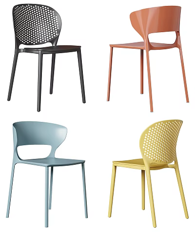 Modern Colorful Plastic Single Chairs With Hollow Backrest For Home Dining And Leisure Use 3d model