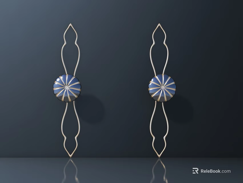 Elegant Metallic Cabinet Handles With Blue Circular Radial Striped Design 3d model 