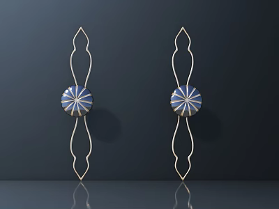 Elegant Metallic Cabinet Handles With Blue Circular Radial Striped Design 3d model