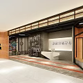 Modern Fitness Training Center Entrance With Gym Silhouette Reception Desk Brick Wall And Glass Doors