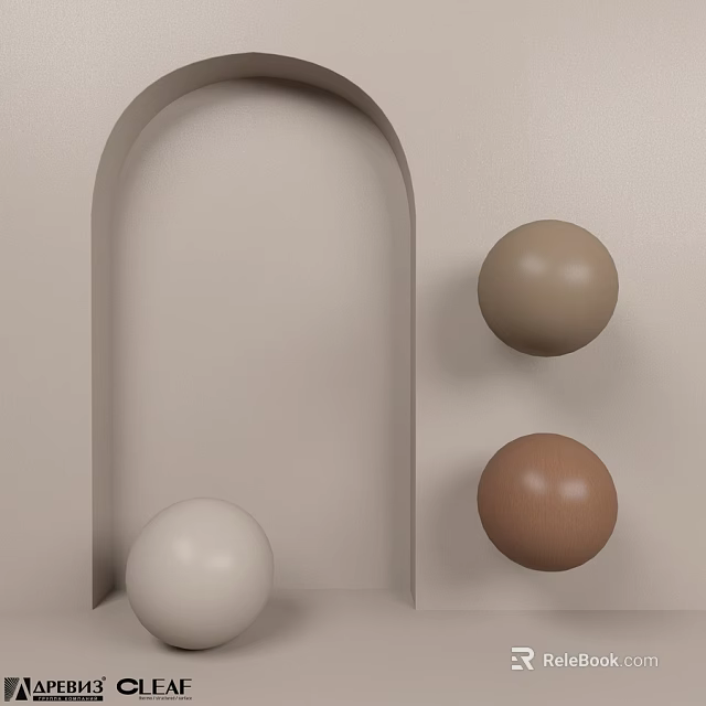 Geometric Components With Arch Structure And Colored Spheres In Neutral Tones 3d model 