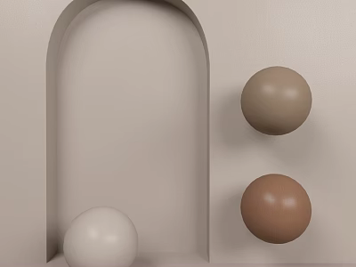 Geometric Components With Arch Structure And Colored Spheres In Neutral Tones 3d model
