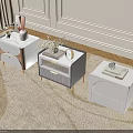 Modern Bedside Tables With White Gray Pink Design Decorative Clock Vase Photo Frame On Carpet
