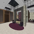 Luxury Front Desk Reception Area With Plush Chairs Patterned Rug And Marble Decor 3d model